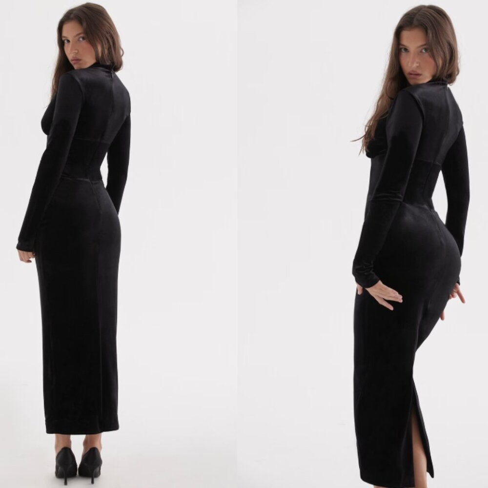 House of CB 'Arabella' Black Velevet Corset Maxi Dress NWOT - Picture 5 of 10